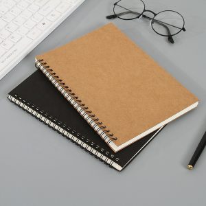 A5 spiral bound kraft paper cover lined plan notebook