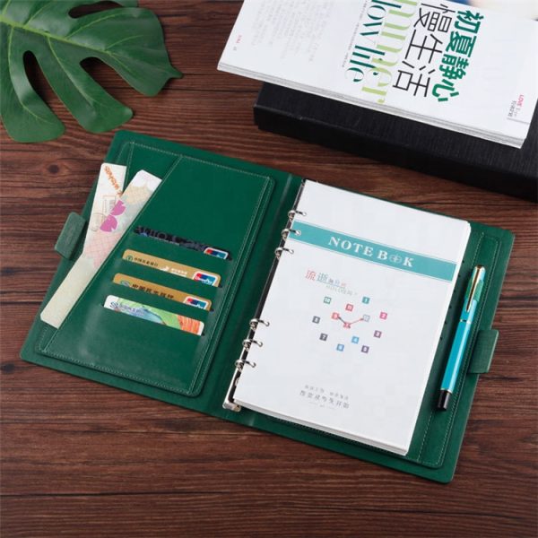 Personalized leather a5 notebook with card and receipt slots