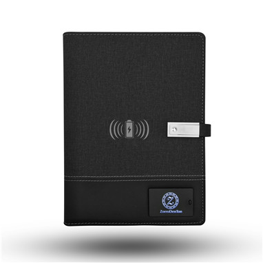 Office supplies pu leather power bank with USB blank notebook