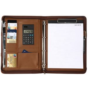 A4 large capacity zipper retro leather notebook with calculator