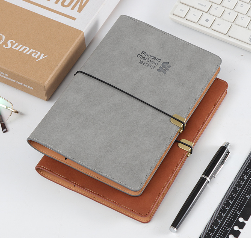 A5 soft cover leather business notepad with elastic strap