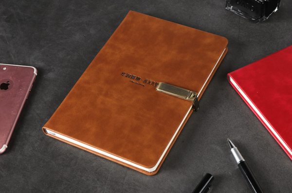 Custom leather business notebook with mobile phone holder - Image 2