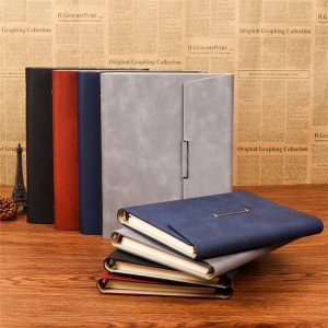 A5 loose-leaf binding tri-fold leather notebook with pen insert