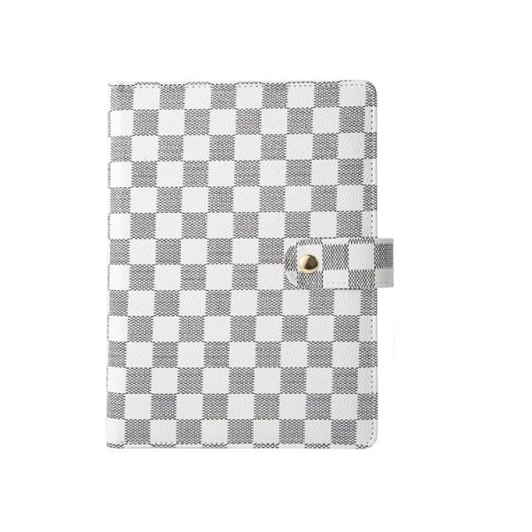 A5 size loose-leaf binding leather cover plaid notebook - Image 2