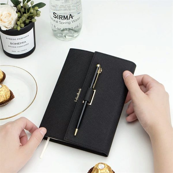 A5 Leather Tri-Fold Portable Notepad Cover with Pen Insert