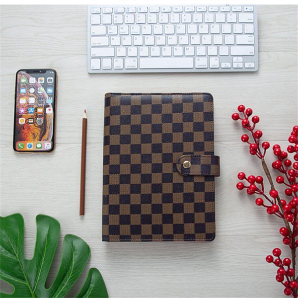 A5 size loose-leaf binding leather cover plaid notebook - Image 4
