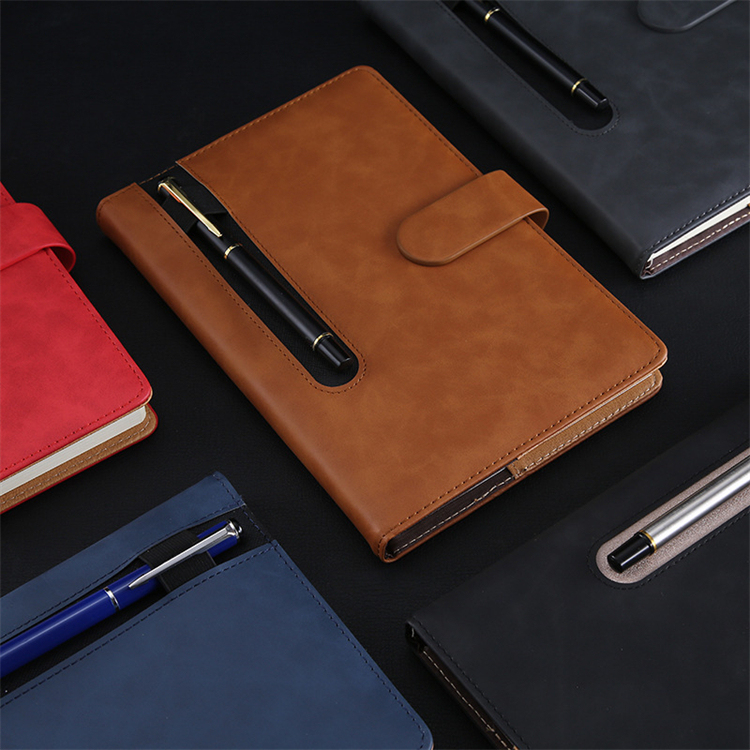A5 Leather Cover Magnet Buckle Cover With Pen Insert Diary