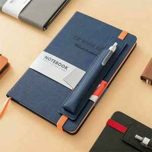 A5 Straight Stripe Leather Notebook Elastic Band Pen Case