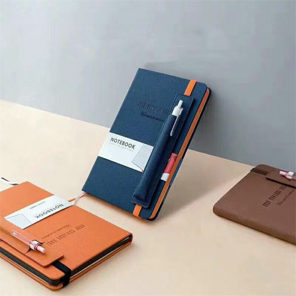 A5 Straight Stripe Leather Notebook Elastic Band Pen Case - Image 5