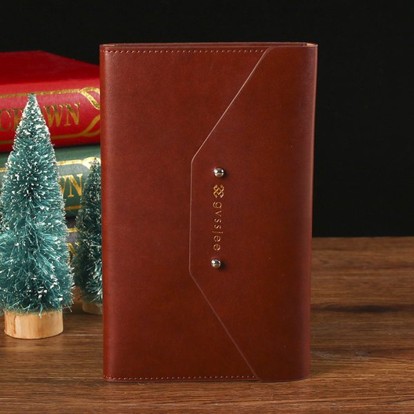 A5 Premium Leather Cover Tri-Fold Metal Rivet Notebook - Image 2