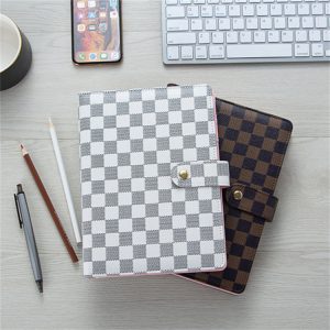 A5 size loose-leaf binding leather cover plaid notebook