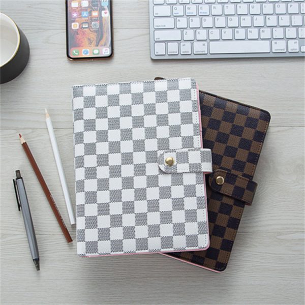 A5 size loose-leaf binding leather cover plaid notebook