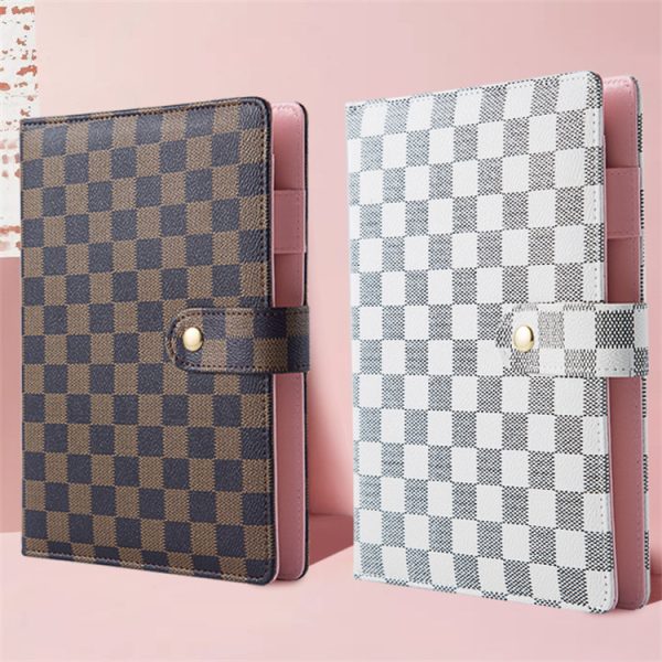 A5 size loose-leaf binding leather cover plaid notebook - Image 3