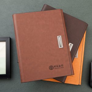 A5 size leather cover tri-fold metal buckle loose-leaf notebook