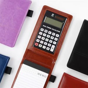 A6 Size Leather Flip Notepad with Calculator and Pen Insert