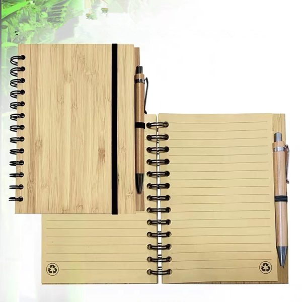 A5 high quality bamboo cover material notebook with pen - Image 4