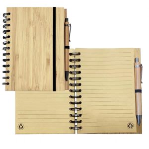 A5 high quality bamboo cover material notebook with pen