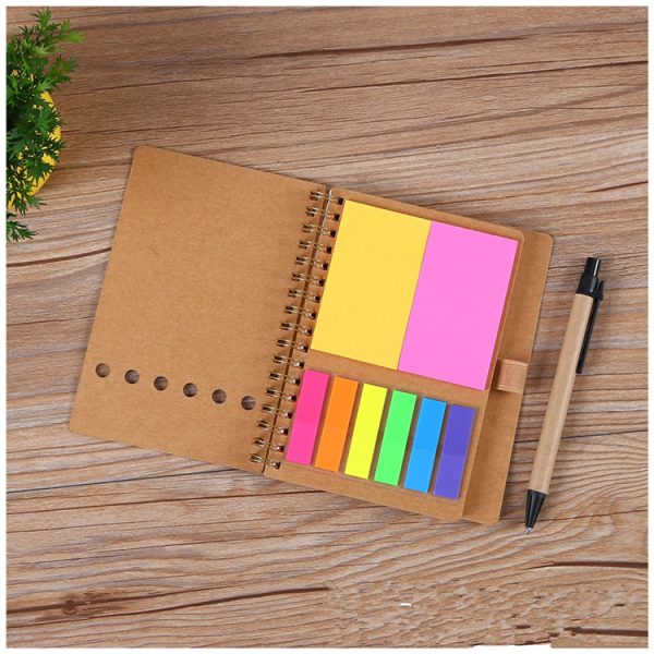 A6 Kraft Cover Spiral Bound Notebook with Colored Sticky Notes - Image 3