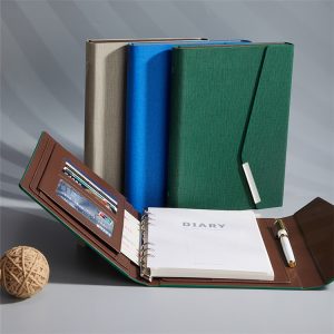 A5 hard leather cover tri-fold notepad with magnetic buckle
