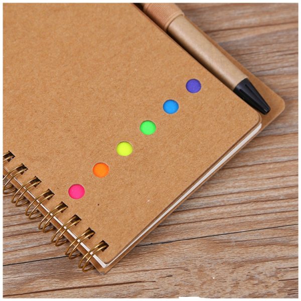A6 Kraft Cover Spiral Bound Notebook with Colored Sticky Notes - Image 2