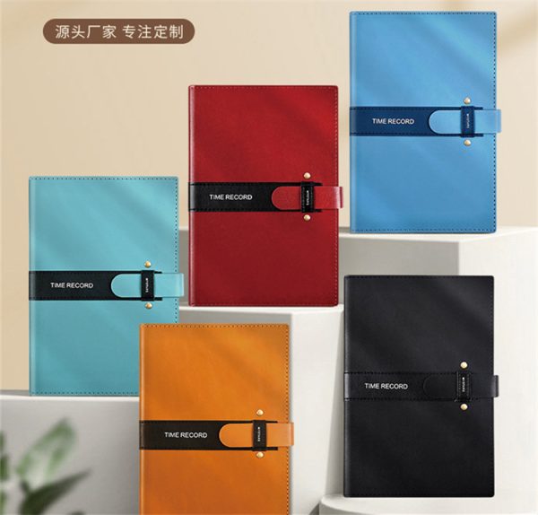 A5 high-end two-color leather buckle design notebook
